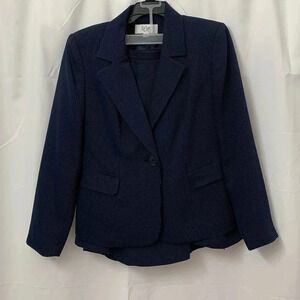 Women’s LeSuit 3 Piece Skirt Suit Navy Blue With Polka Dots Size 6 Petite EUC